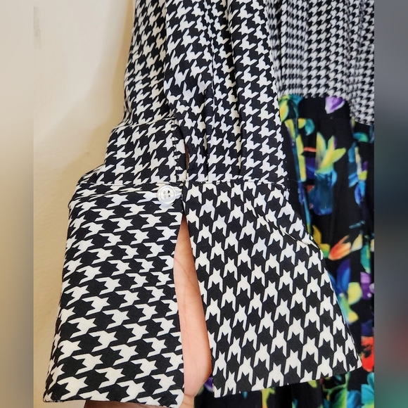 Eloquii Houndstooth With Multicolored Floral Print Pleated Dress Size 18 - Picture 7 of 16